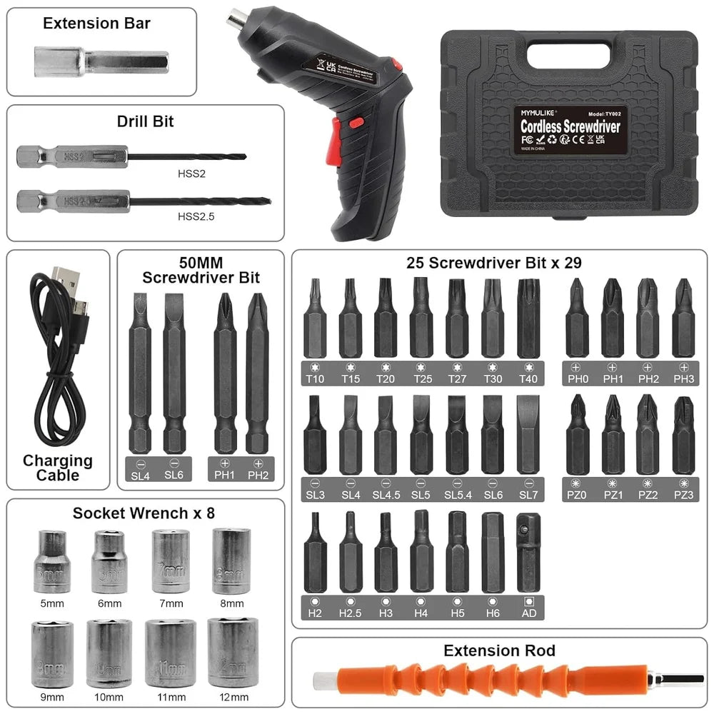 Electric Cordless Screwdriver Kit Set